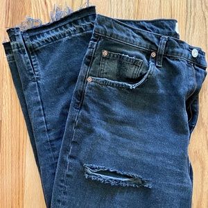 Free People- Black Ripped, Straight leg Jeans